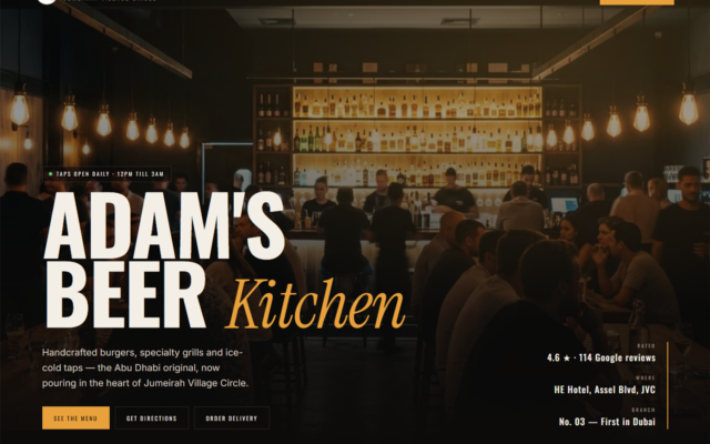 Adams Beer Kitchen website homepage designed and developed by CodeFier